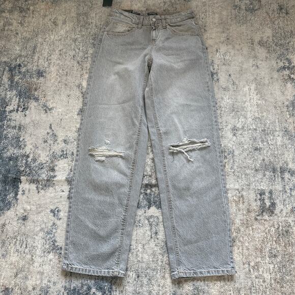 Wild Fable Stretch Mid Rise 90's Relaxed Straight Distress Jeans Gray Women's 00 - Picture 3 of 11